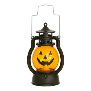 Portable Halloween pumpkin lantern with LED light and handle for festive decorations