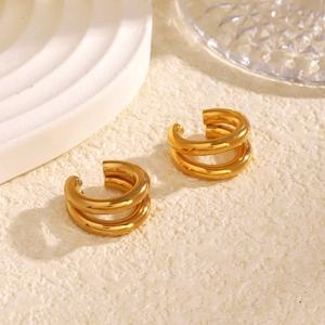 Minimalist double-layer golden ear cuffs in stainless steel with a bold C-shaped design