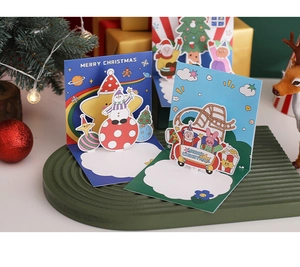 Weihnachts 3D Pop-up Grußkarten süße Cartoon Feiertag Segen Nachricht Geschenkkarte
