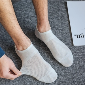 White breathable mesh ankle socks for men with high stretch and athletic invisible fit