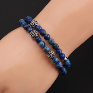 Bracciale a doppio strato in pietre imperiali blu 6mm con accenti di cristallo lucido
