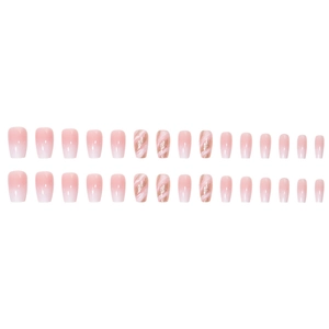 Pink gradient marble press on nails with gold glitter and short square oval shape