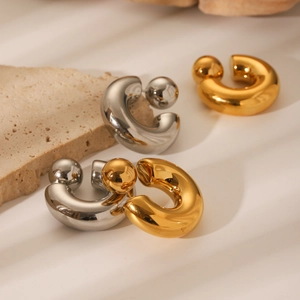 Minimalist C-shaped ball stud earrings in gold and silver stainless steel finishes