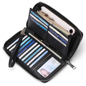 Women Long Wallet PU Leather RFID Blocking Large Capacity Multi Card Slots Zipper Clutch Handbag With Wristlet Litchi Grain