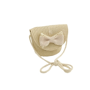 Sac bandoulière en paille pour enfants avec nœud à pois, dentelle et bandoulière tressée