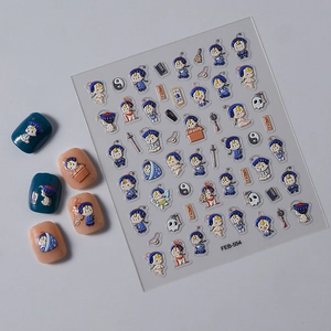 3D embossed Halloween zombie nail art stickers with cute Chinese horror patterns