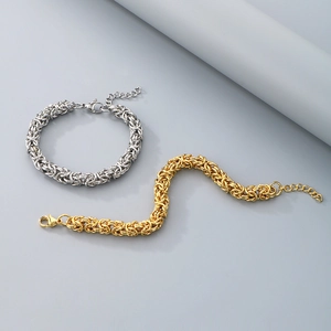 Stainless Steel Byzantine Chain Bracelet Retro Hand Woven Punk Style Jewelry For Men And Women