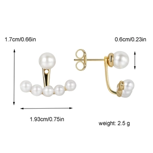 Elegant gold shell pearl stud earrings with floating design for women, size 1.7cm by 1.93cm