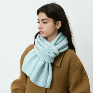 Bufanda de Lana de Punto Cálida y Suave para Mujer Color Sólido Minimalista Chal Largo Envolvente Pareja Invierno Accesorios