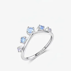 925 Sterling Silver Ring For Women Dainty Crown Wave V-Shape Inlaid Colorful Zircon Elegant Jewelry Gift
