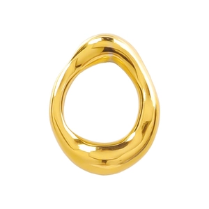 Polished gold 304 stainless steel irregular oval pendant in a liquid metal style