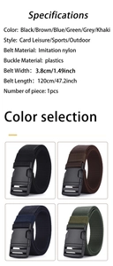 Détail de la ceinture tactique en nylon de 3,8 cm avec boucle en plastique coloré