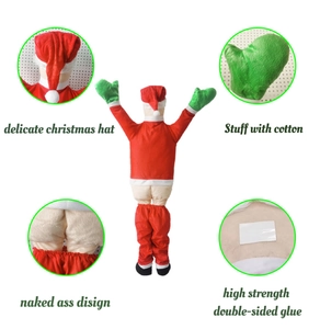 Funny Santa Claus hanging decoration with red velvet fabric and adhesive pads detail
