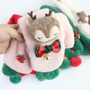 Plüsch-Weihnachtshandschuhe für Kinder mit Rentier-Motiv, Glocken und Schleifen-Detail
