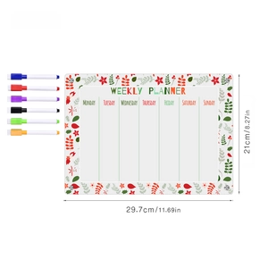 Magnetic acrylic weekly planner board set with colorful markers and size dimensions