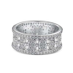 Elegant S925 sterling silver ring with olive texture and pavé zircon stones in silver finish