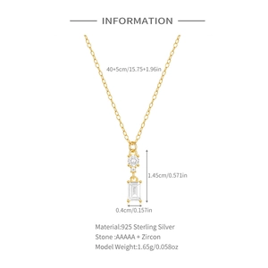 Detail view of gold 925 silver necklace showing emerald cut zircon pendant dimensions