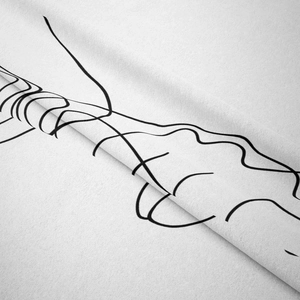 Close-up of minimalist line art on soft white microfiber fabric texture for home decor