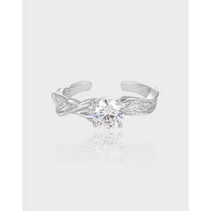 925 Sterling Silver Irregular Texture Rhinestone Open Ring Individual Ins Style Adjustable Finger Ring For Women Jewelry
