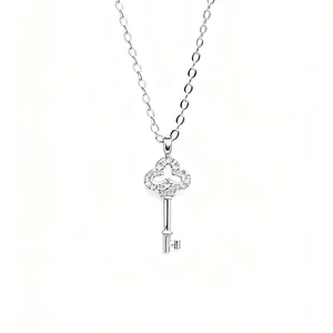 925 Sterling Silver Key Pendant Necklace Women Light Luxury Zirconia Inlaid Gold Plated Choker Necklace Clavicle Chain Jewelry