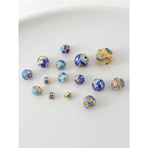 Blue and gold cloisonne enamel watermelon spacer beads for DIY jewelry making