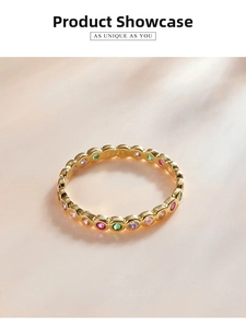 Detailed macro view of S925 sterling silver ring featuring colorful zircon inlay