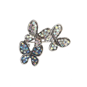 Elegant butterfly brooch in vintage silver finish with colorful sparkling crystals
