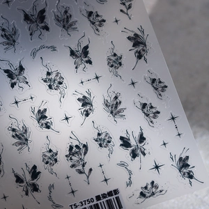 5D stereoscopic ink butterfly nail art stickers in elegant black and white ink design