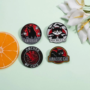 Funny Cartoon Cat Enamel Brooch Pins Zinc Alloy Movie Parody Meowcula Catzilla Badges For Clothes Backpack Decor
