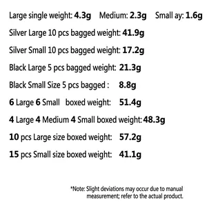 Hair root volumizing clips weight comparison chart for various sizes and packaging sets