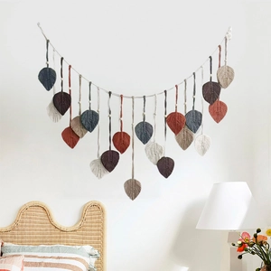 Bohemian Macramé leaf wall hanging with colorful hand-woven tassels for bedroom decor