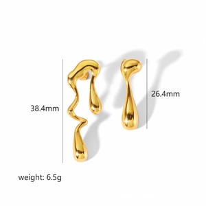 Asymmetric 18K gold plated lava drop earrings with specific size and weight measurements