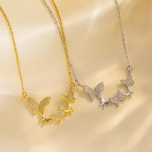 Butterfly Pendant Necklace Titanium Steel Zircon Micro Paved Korean Fashion Elegant Jewelry For Women