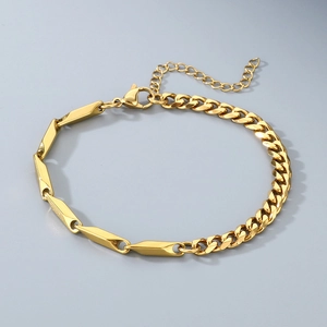 Modern minimalist gold titanium steel spliced curb chain bracelet for men adjustable