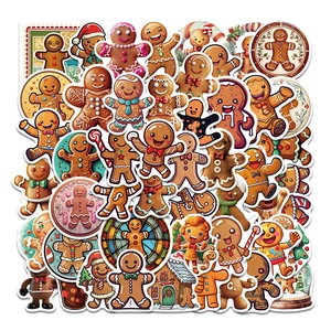 Cartoon Christmas Gingerbread Man PVC Stickers Waterproof Decorative Decals For Holiday Gift Scrapbooking Party Favor DIY