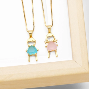 Heart Cubic Zirconia Boy Girl Pendant Necklace Gold Plated Copper Brass Minimalist Jewelry Gift For Women