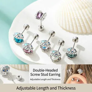 Shell Starfish Ear Cartilage Studs Ocean Theme Zircon Enamel Piercing Jewelry Screw Back