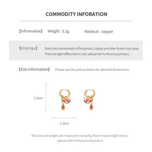 Size chart for butterfly flower earrings showing 3.3cm height and copper material specs