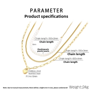 Three-layer stainless steel necklace featuring a heart pendant and 6mm faux pearl chain