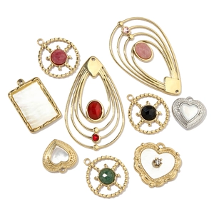 French geometric titanium steel charms with natural stones in heart and teardrop shapes