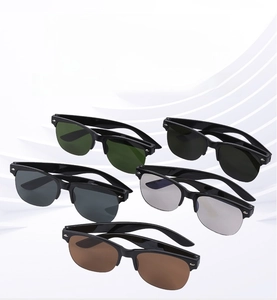 Set of five semi-rimless sunglasses with diverse lens colors and black plastic frames