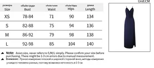 Detailed size guide table for sexy slit camisole dress with specific measurements