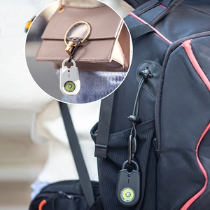 Portable security alarm for women with COB LED light and carabiner clip on backpack