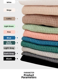 Detailed waffle weave texture on pure cotton dishcloths in ten assorted colors