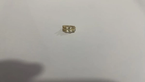 Detailed view of a gold leaf nose ring with inlaid white zircons on a white background