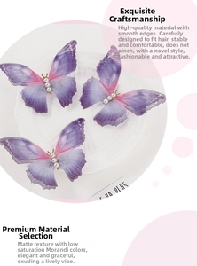 Detail of three-piece butterfly hair clips with gradient tulle and pearl embellishments