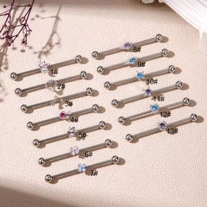 Stainless Steel Industrial Barbell Piercing Jewelry Heart Crown Star Colorful Zircon Ear Bridge Cartilage Long Stud Earrings