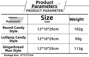 Detailed size chart for Christmas faceless gnome dolls with specific weight and dimensions