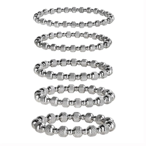 Stainless Steel Beaded Bracelet Elastic Silver Textured Metal Bead Jewelry For Women Men Punk Stackable Non Fading Stretch Bracelet Gift