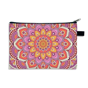 Mandala print large capacity polyester cosmetic bag with colorful patterns and zipper